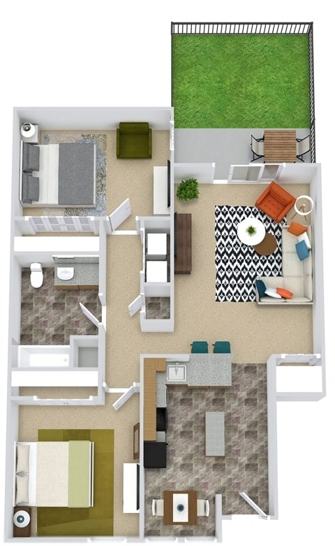 Floor plan for 2 beds, 2 baths, 924 sqft